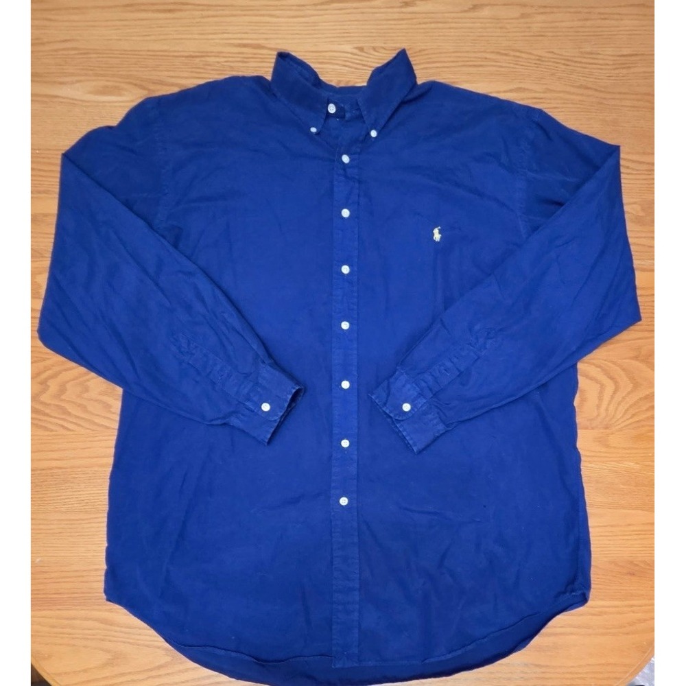 Ralph Lauren Classic Fit Long Sleeve Blue Oxford Shirt 2XLT Yellow Pony
